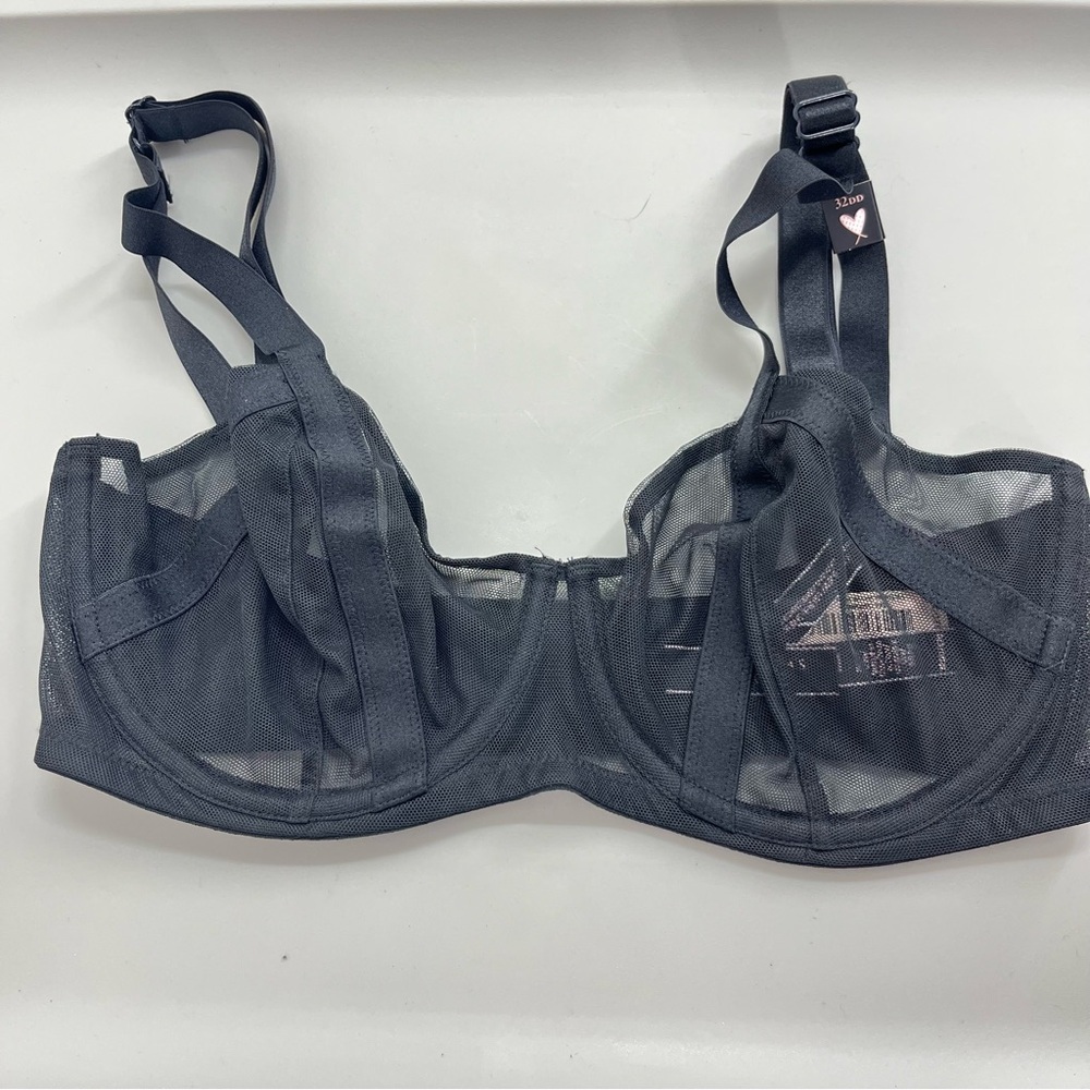 Victoria Secret sheer unlined strappy bra 32DD Nwt